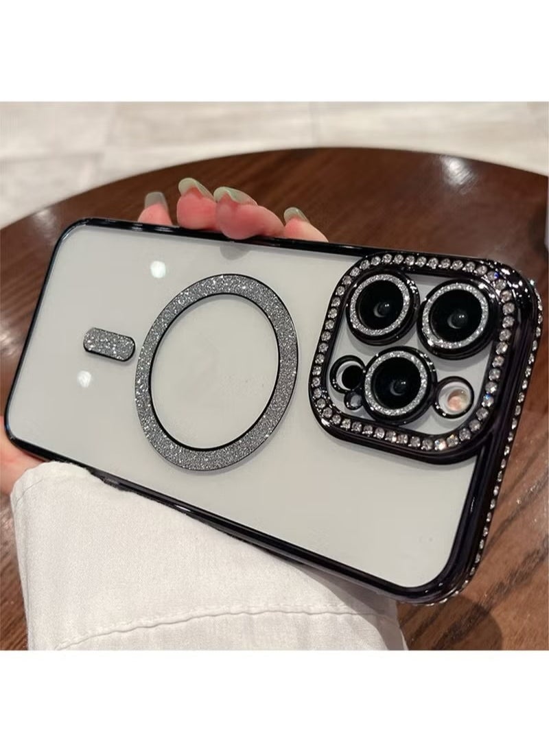 X-level iPhone 15 Pro Max MagSafe Case Cover Support Wireless Charger Bling Diamond Back Cover For Women Girls Clear Soft TPU With Camera Len Protector Anti-scratch Shockproof Magnetic Phone Accessory  - Image 4
