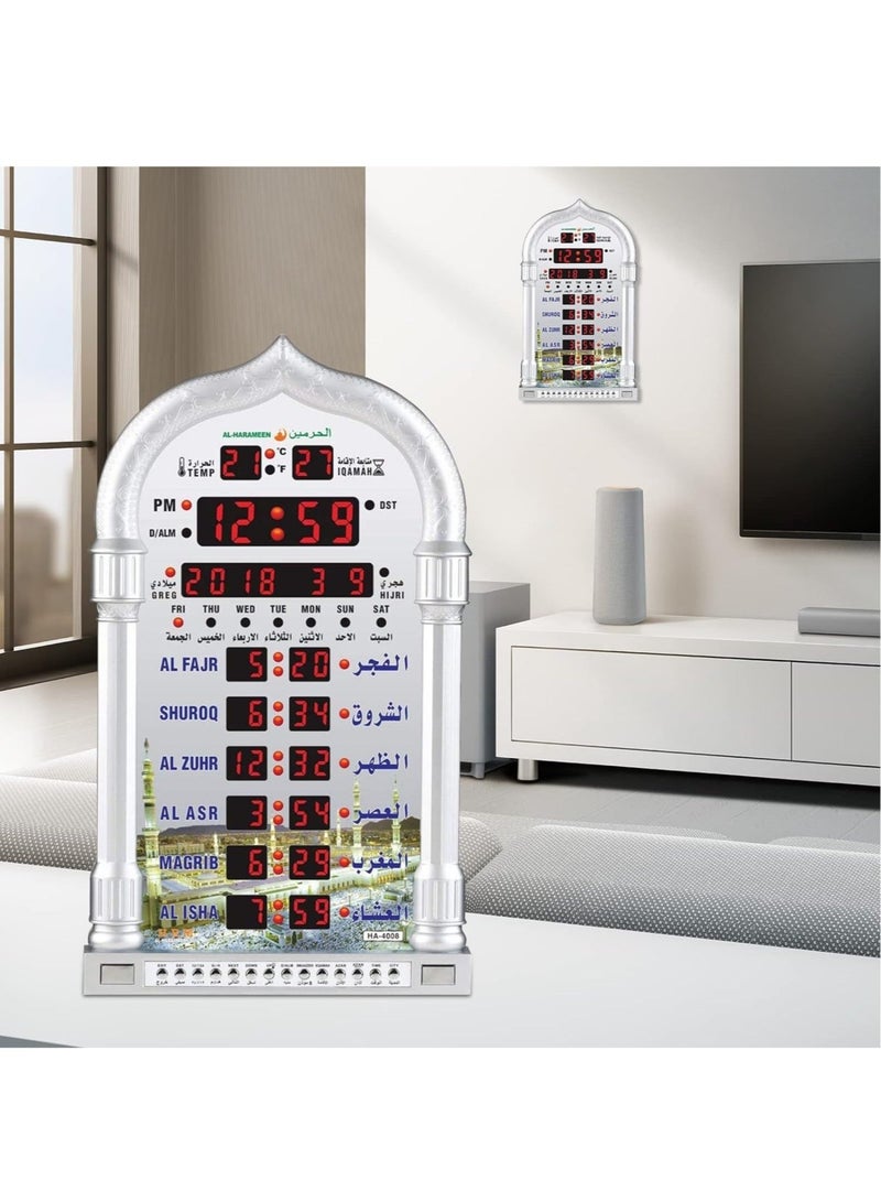 HA-4008 ساعة حائط إسلامية رقمية LED، ساعة حائط لأوقات صلاة المسجد، ساعة مسجد مع أذان كامل (أبيض)  - Image 1