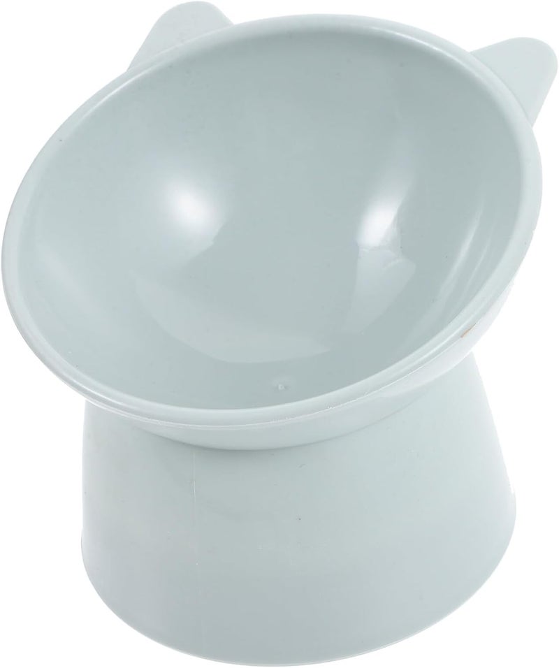 SHOWERORO Elevated Cat Food Bowl with Cat Ears Design Gray Plastic Raised Pet Feeding Dish Shallow Tilted Bowl for Slow Feeding and Neck Protection and Small Pets - Image 1