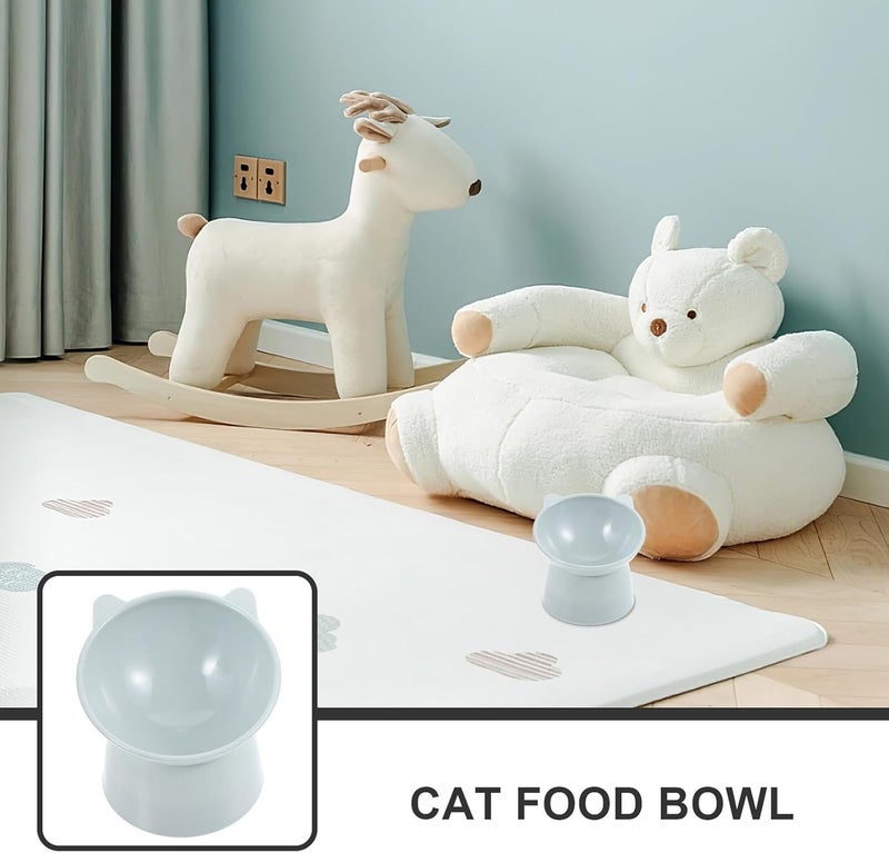 SHOWERORO Elevated Cat Food Bowl with Cat Ears Design Gray Plastic Raised Pet Feeding Dish Shallow Tilted Bowl for Slow Feeding and Neck Protection and Small Pets - Image 3