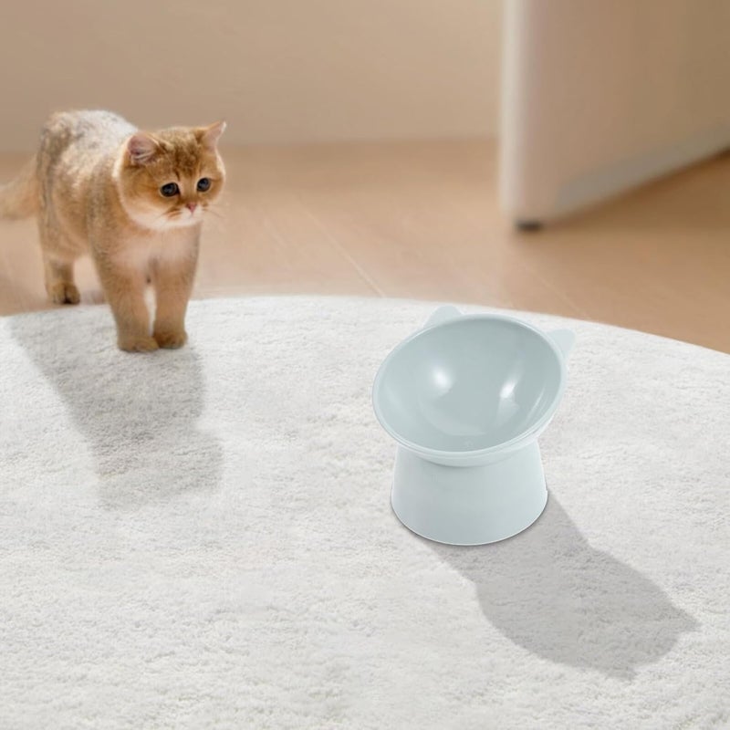 SHOWERORO Elevated Cat Food Bowl with Cat Ears Design Gray Plastic Raised Pet Feeding Dish Shallow Tilted Bowl for Slow Feeding and Neck Protection and Small Pets - Image 4