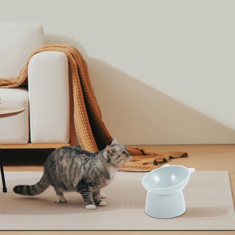SHOWERORO Elevated Cat Food Bowl with Cat Ears Design Gray Plastic Raised Pet Feeding Dish Shallow Tilted Bowl for Slow Feeding and Neck Protection and Small Pets - Image 5