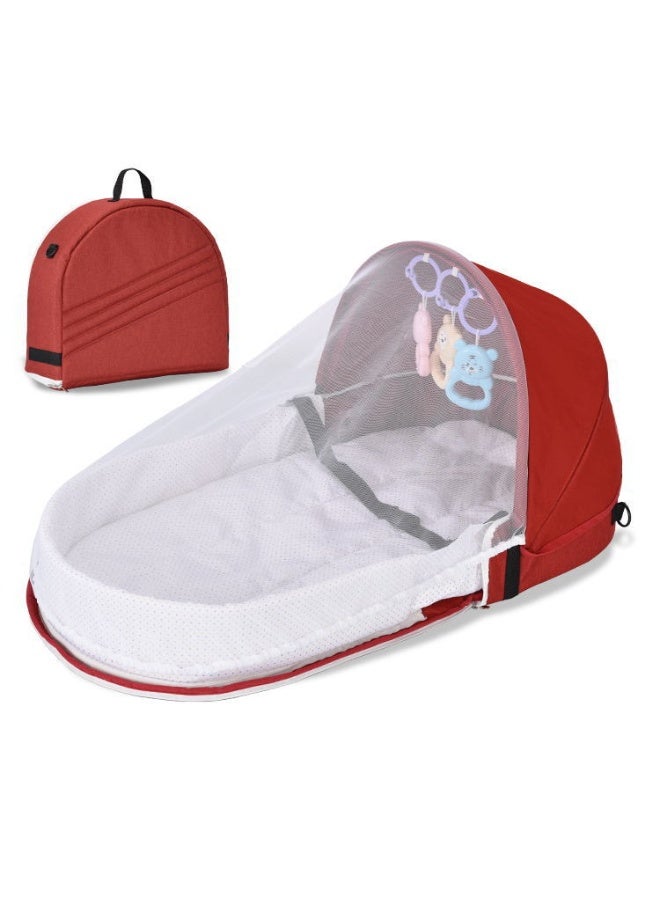 ORiTi Convenient Folding Anti Pressure Baby Crib, Middle Bed, Newborn Baby Isolation, Biomimetic Outdoor Travel Baby Crib - Red - Image 1