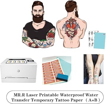 MR.R MRR Laser Printable Waterproof Water Transfer Temporary Tattoo Paper A4 210 x 297mm Pack of 5 Sets A B per Set - Image 4