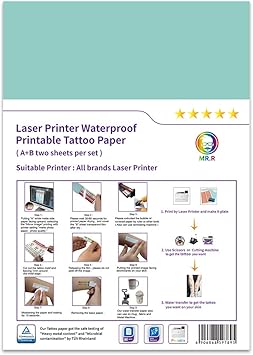 MR.R MRR Laser Printable Waterproof Water Transfer Temporary Tattoo Paper A4 210 x 297mm Pack of 5 Sets A B per Set - Image 3