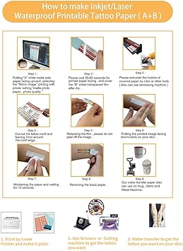 MR.R MRR Laser Printable Waterproof Water Transfer Temporary Tattoo Paper A4 210 x 297mm Pack of 5 Sets A B per Set - Image 5