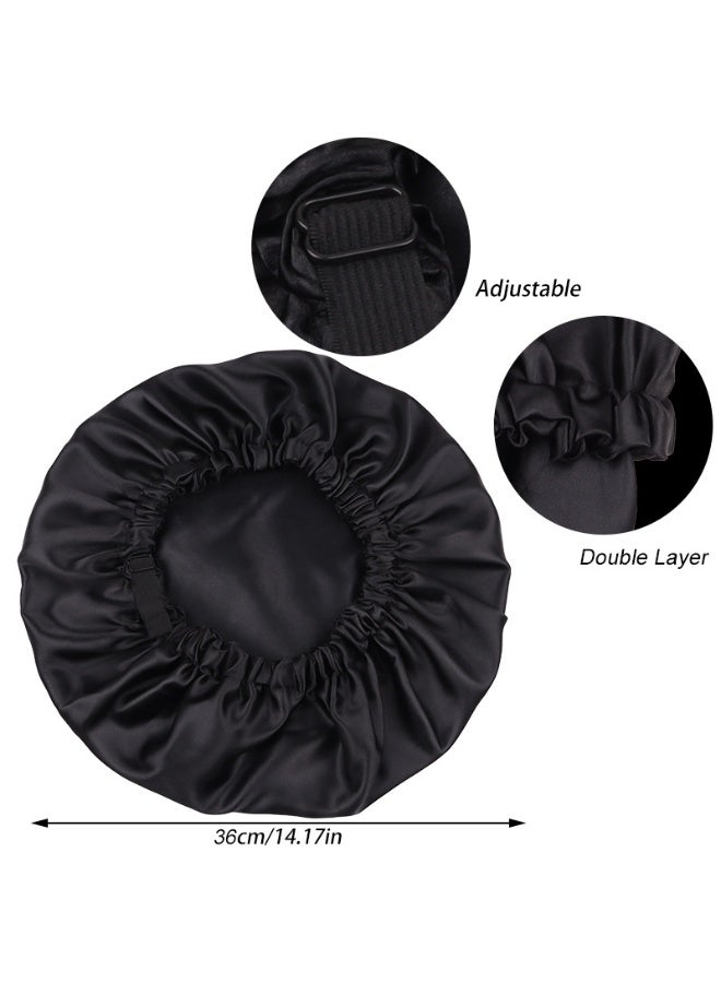 Women's Sleeping Cap, Reversible Satin Adjustable Buckle Hair Cap, Beauty and Hair Styling Cap, Black - Image 4