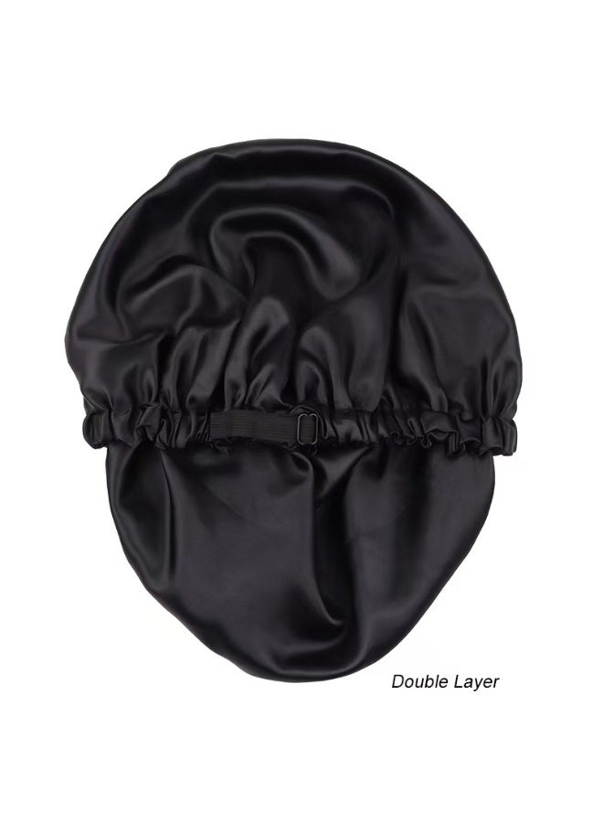Women's Sleeping Cap, Reversible Satin Adjustable Buckle Hair Cap, Beauty and Hair Styling Cap, Black - Image 3