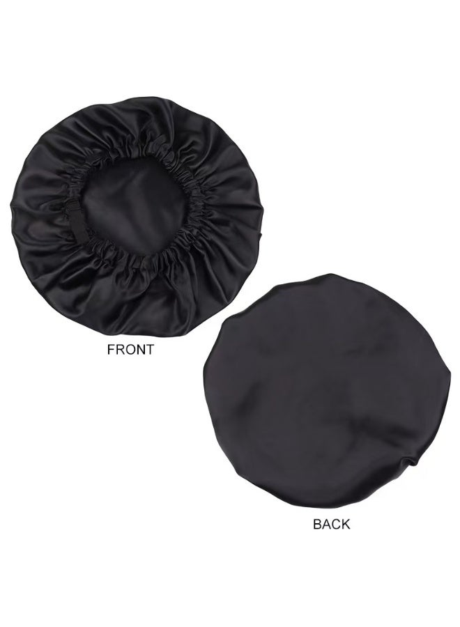 Women's Sleeping Cap, Reversible Satin Adjustable Buckle Hair Cap, Beauty and Hair Styling Cap, Black - Image 2