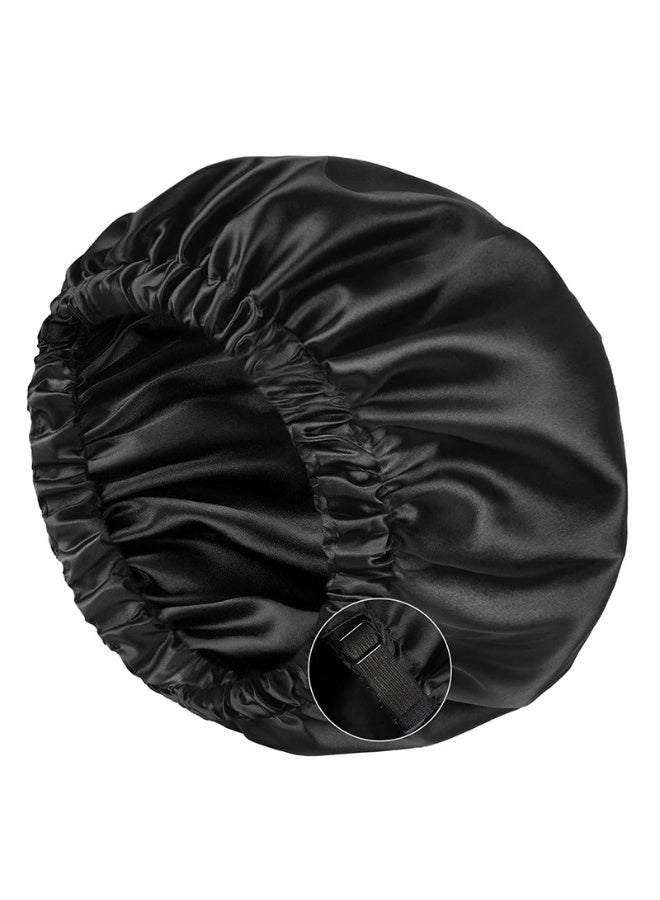 Women's Sleeping Cap, Reversible Satin Adjustable Buckle Hair Cap, Beauty and Hair Styling Cap, Black - Image 1