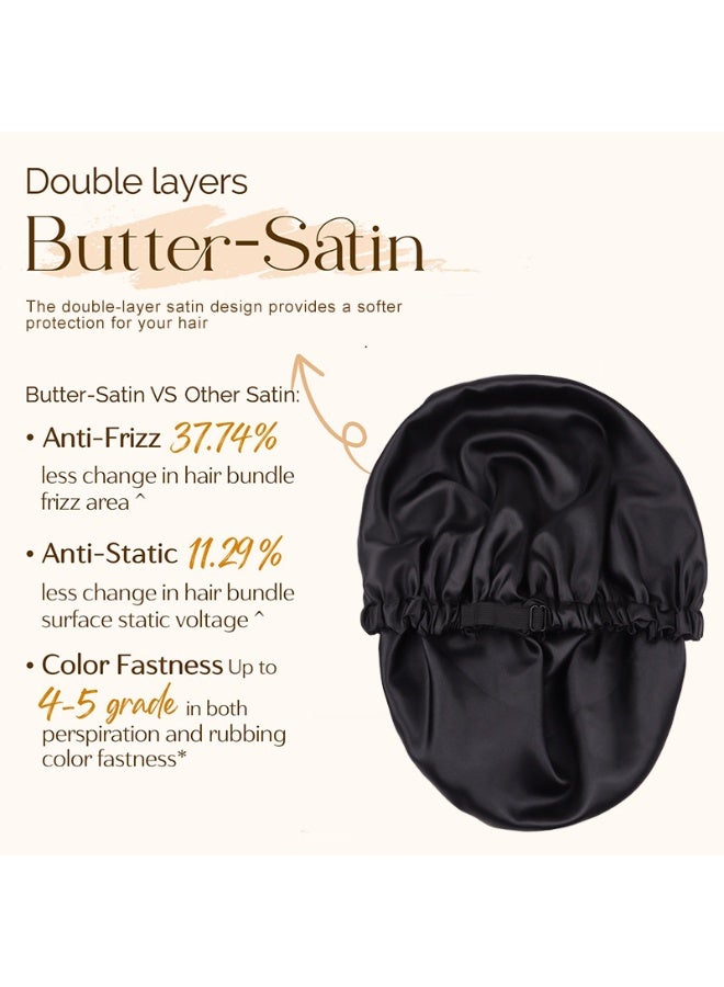 Women's Sleeping Cap, Reversible Satin Adjustable Buckle Hair Cap, Beauty and Hair Styling Cap, Black - Image 5