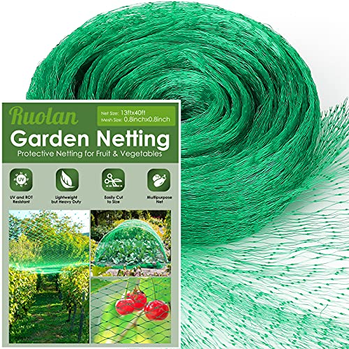 Ruolan 13X40Ft Bird Netting for Garden Protect Vegetable Plants and Fruit TreesPlastic Trellis Netting for Birds DeerSquirrels and Other Animals - Image 1