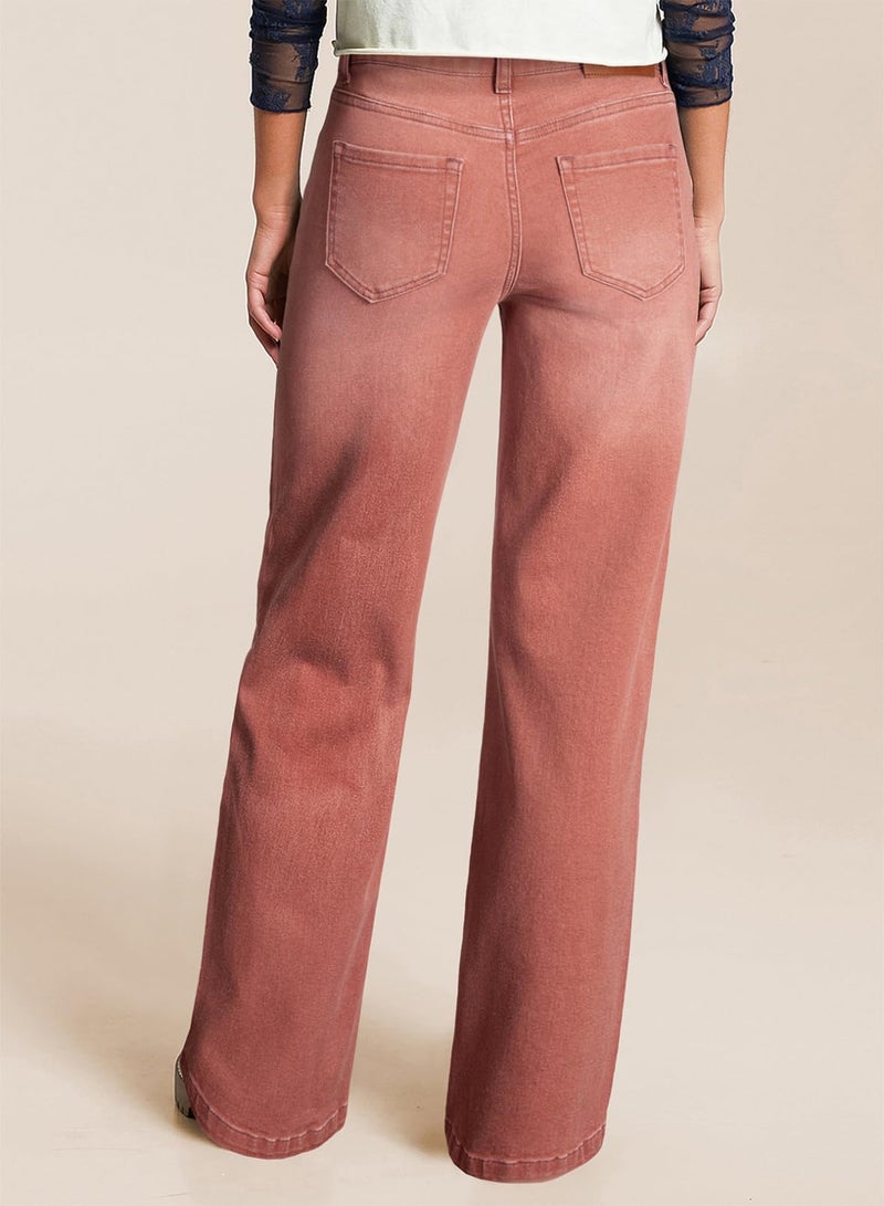 Sidefeel Wide Leg Jeans Woman High Waisted Straight Stretchy Leg Loose Fit Trendy Denim Pants Mineral Red Size 10 - Image 2