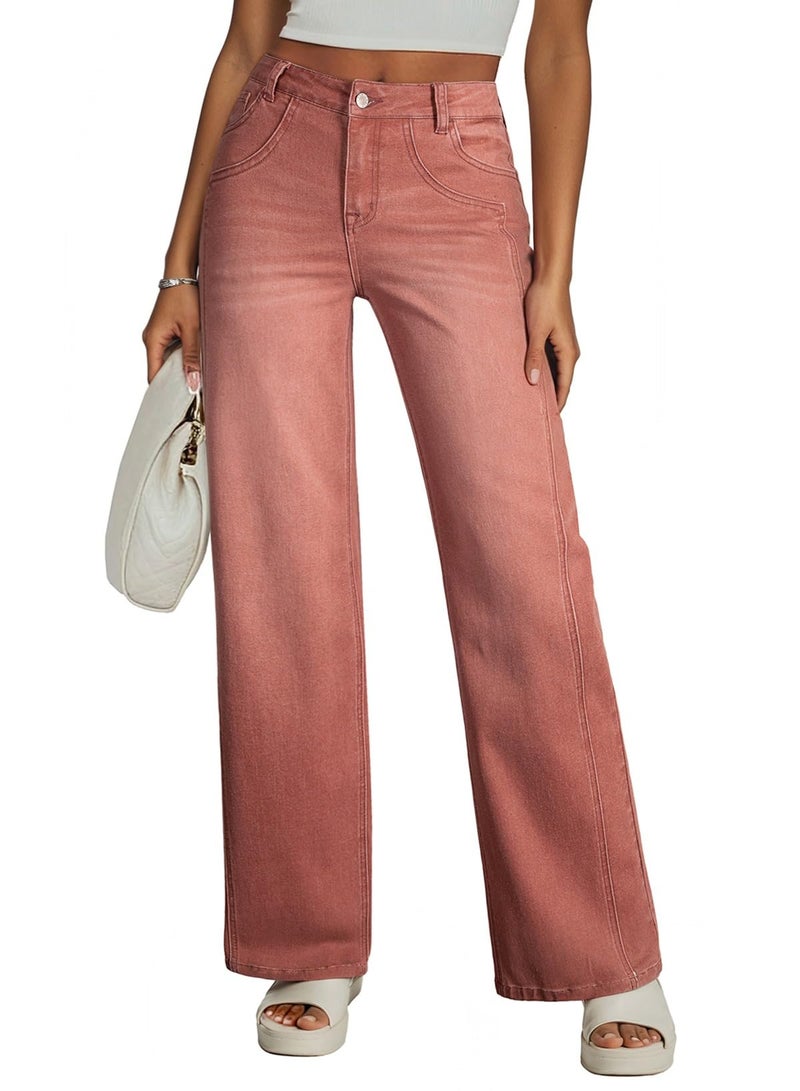 Sidefeel Wide Leg Jeans Woman High Waisted Straight Stretchy Leg Loose Fit Trendy Denim Pants Mineral Red Size 10 - Image 1