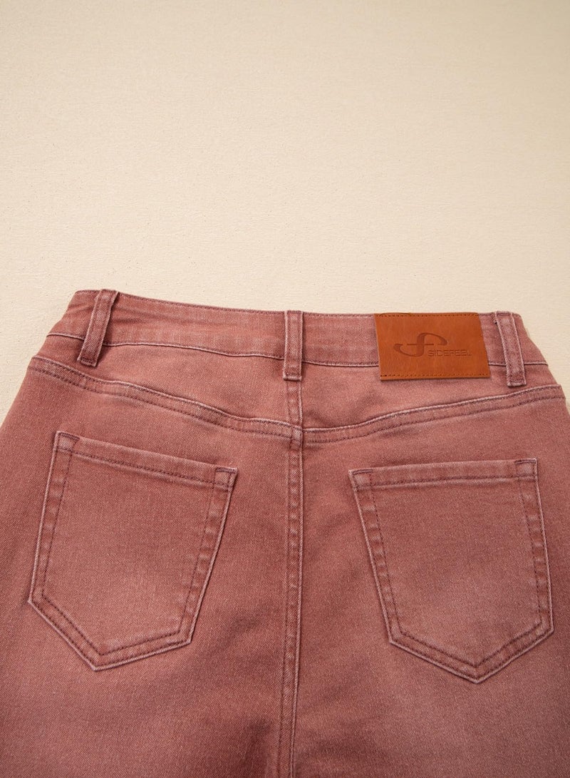 Sidefeel Wide Leg Jeans Woman High Waisted Straight Stretchy Leg Loose Fit Trendy Denim Pants Mineral Red Size 10 - Image 5