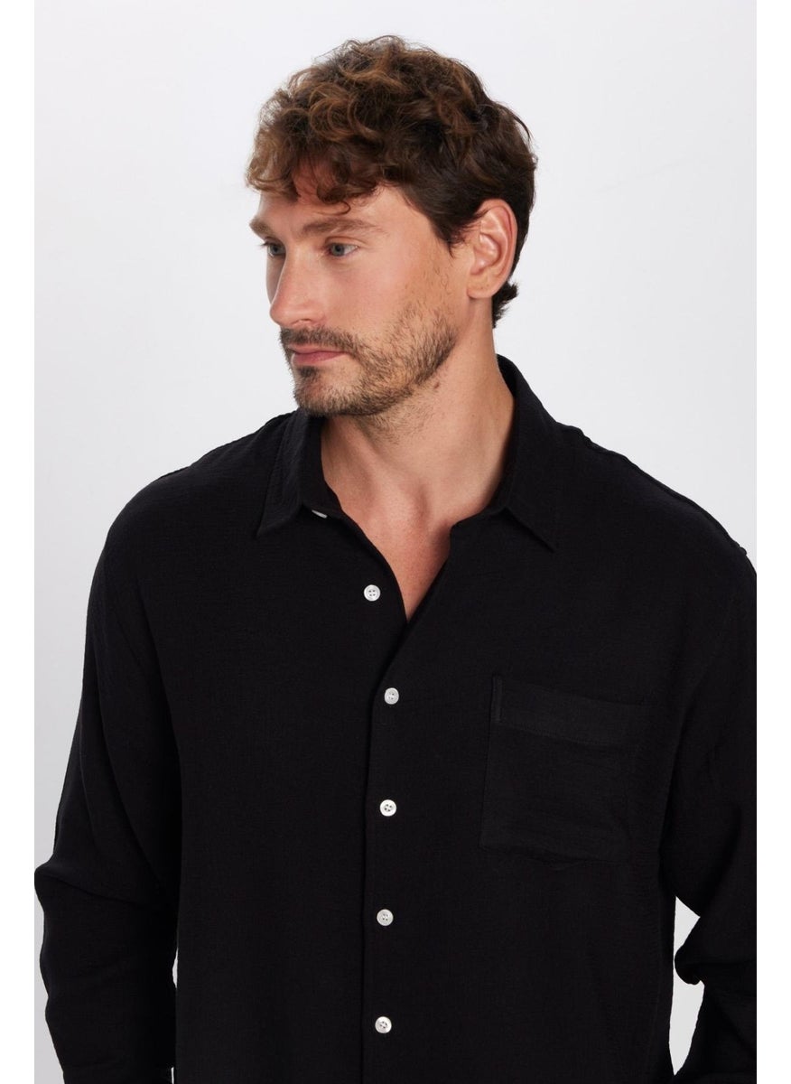 Men's Relax Fit Casual Cut Viscose Cotton Single Pocket Plain Black Shirt - pzsku/Z2CC27551E989E54E77D4Z/45/_/1741257155/75a6ee47-041a-48a7-9896-3a89408b8e42