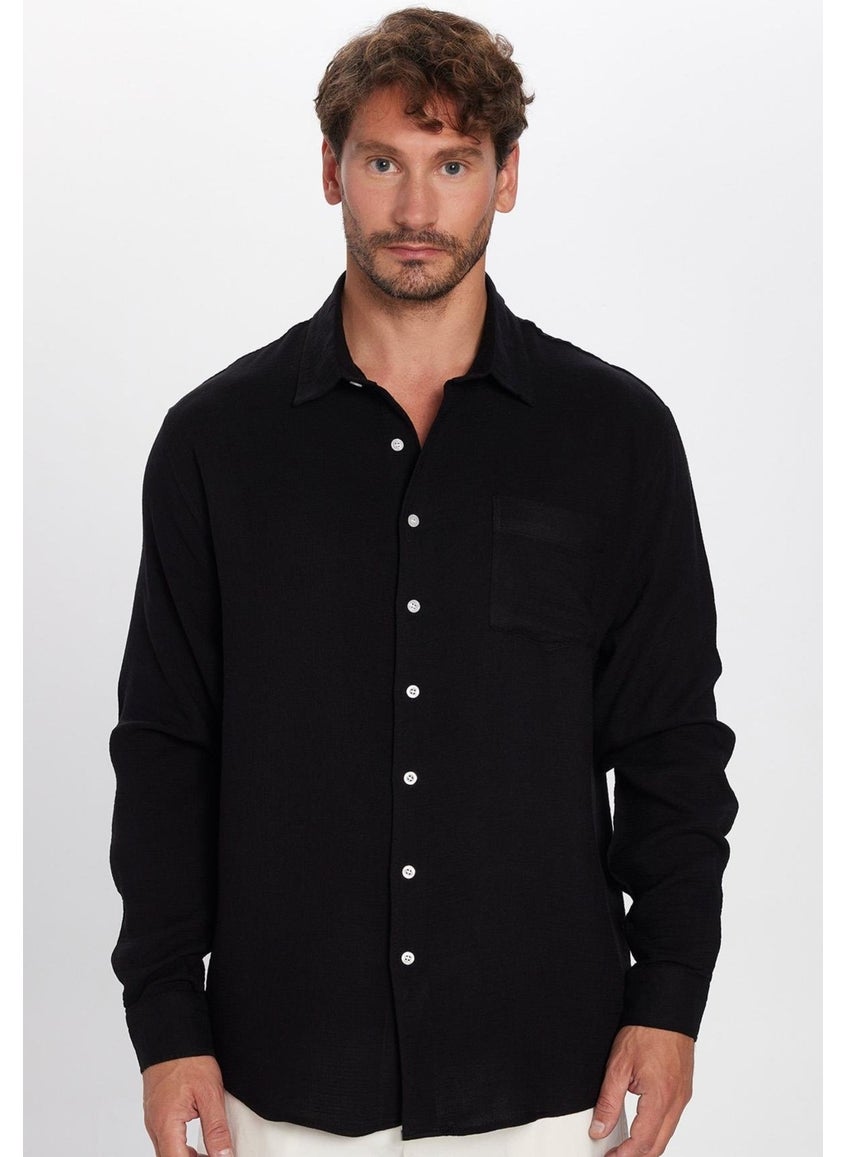 Men's Relax Fit Casual Cut Viscose Cotton Single Pocket Plain Black Shirt - pzsku/Z2CC27551E989E54E77D4Z/45/_/1741257164/ba8f1060-1909-43b9-8017-9eba2e6f3598