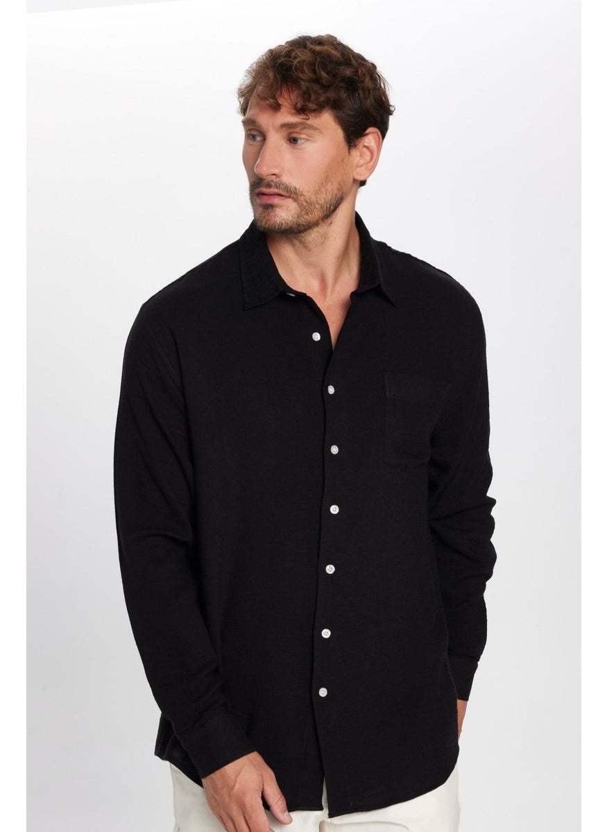 Men's Relax Fit Casual Cut Viscose Cotton Single Pocket Plain Black Shirt - pzsku/Z2CC27551E989E54E77D4Z/45/_/1741257176/26b2b278-20d4-4c60-b2cb-8edaa1a34f49