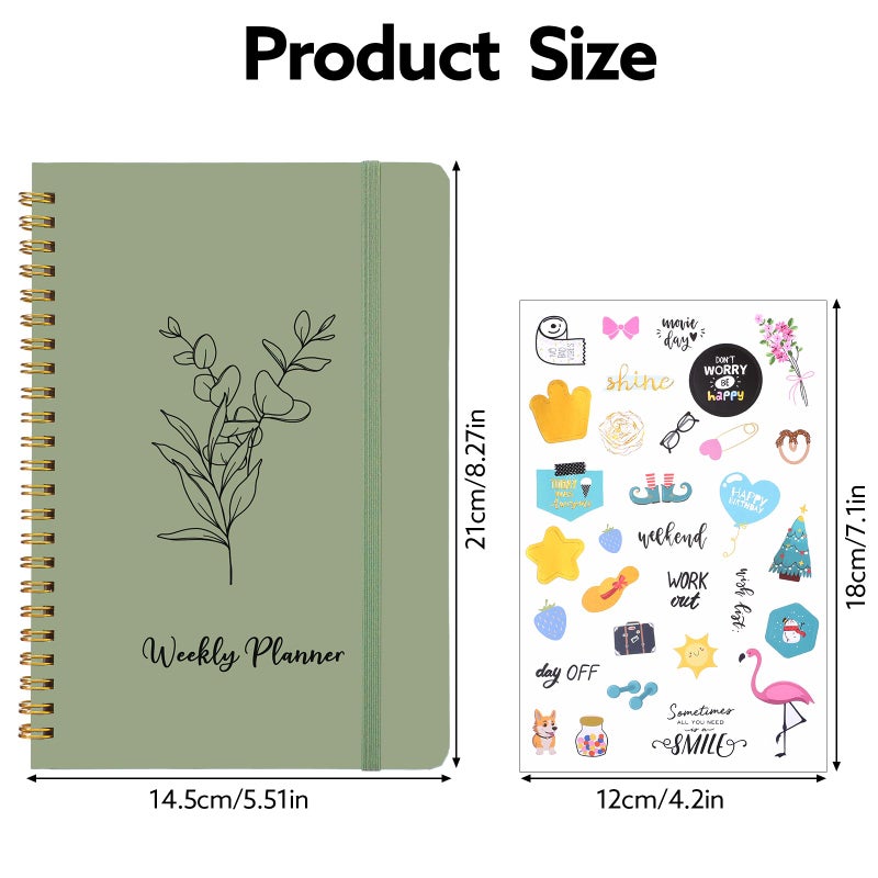 Thboxes Undated Weekly Planner, A5 Weekly To Do List Notebook with Habit Tracker Spiral Binding Weekly Planner Notebook with Stickers Home Work School Supplies, Sage Green - Image 3