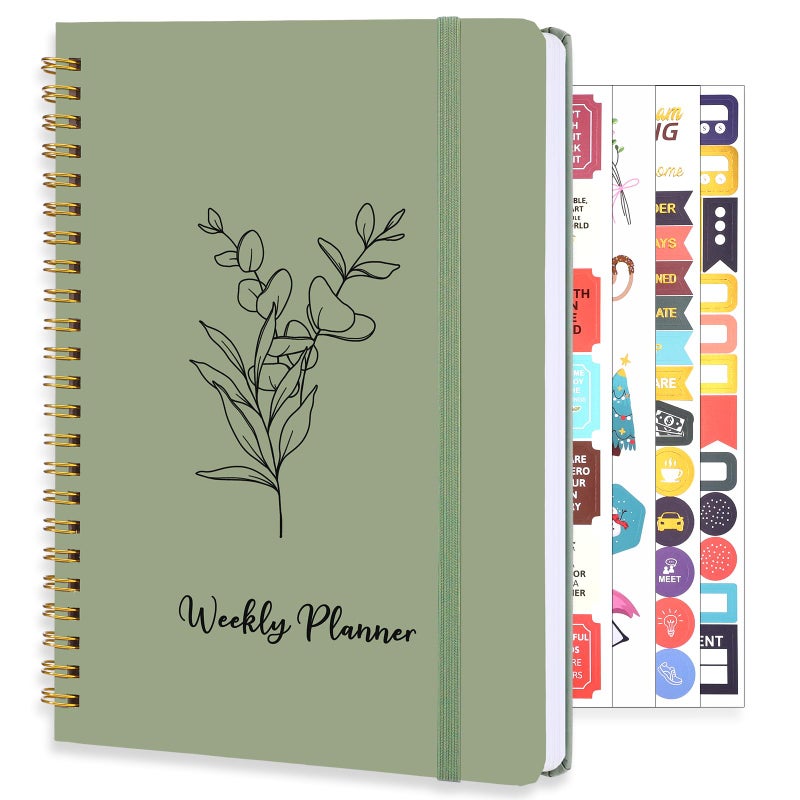Thboxes Undated Weekly Planner, A5 Weekly To Do List Notebook with Habit Tracker Spiral Binding Weekly Planner Notebook with Stickers Home Work School Supplies, Sage Green - Image 1