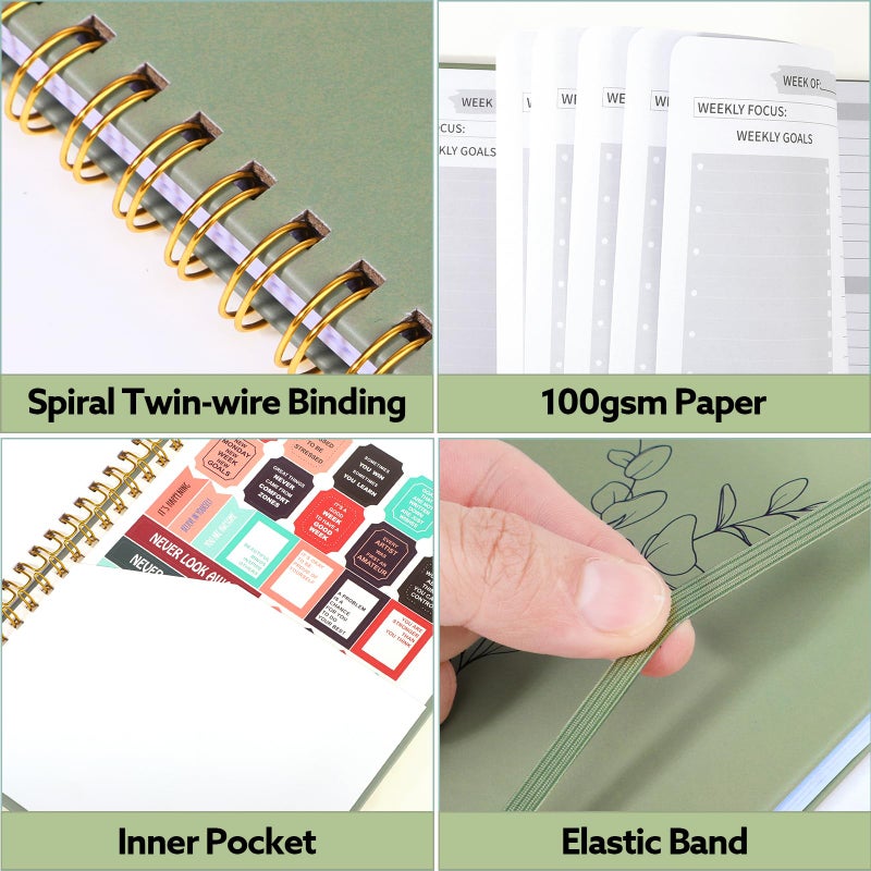 Thboxes Undated Weekly Planner, A5 Weekly To Do List Notebook with Habit Tracker Spiral Binding Weekly Planner Notebook with Stickers Home Work School Supplies, Sage Green - Image 4