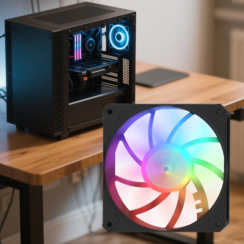 طقم مروحة كمبيوتر RGB أسود عالية الأداء لتبريد أجهزة الكمبيوتر، مبرد هيكل مدمج - Image 4
