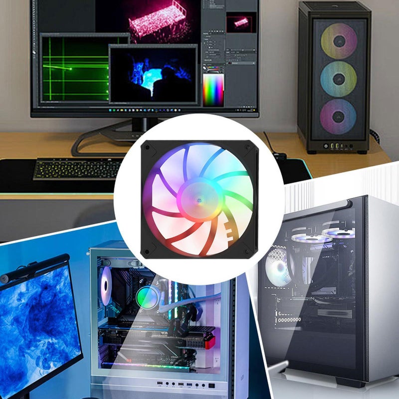 طقم مروحة كمبيوتر RGB أسود عالية الأداء لتبريد أجهزة الكمبيوتر، مبرد هيكل مدمج - Image 5