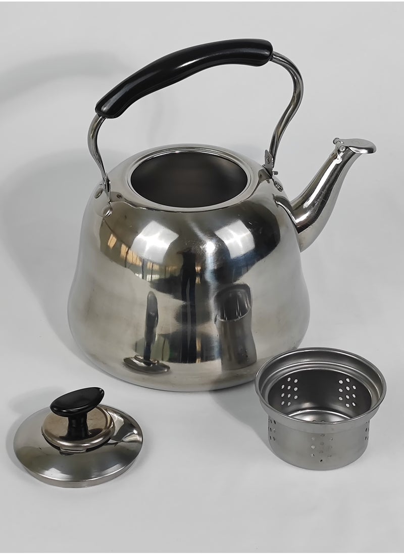 HTH - 1 Piece Rustproof Premium Stainless Steel Whistling Teapot with Infuser Mirror Finish Coffee Kettle Easy Pour Spout Tea Kettle with Lid and Heat Resistive Ergonomic Handle Induction Compatible Stovetop Safe Teapot 1/2/3/4/5/6 L - Image 1