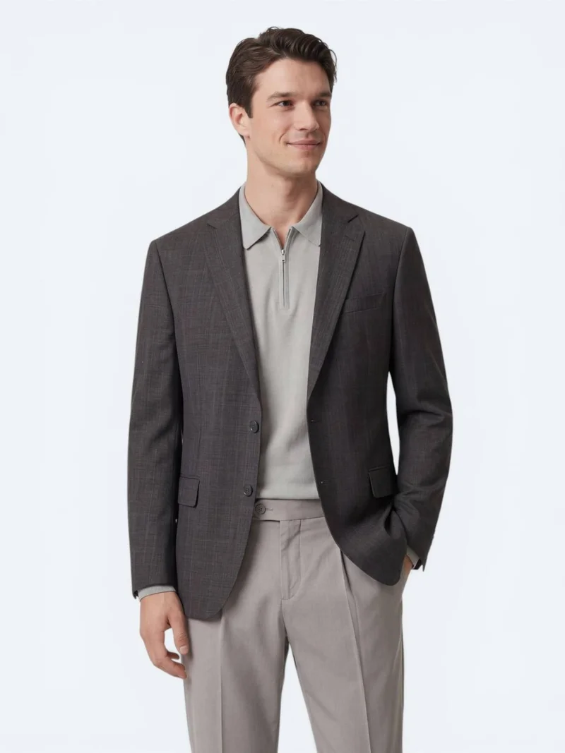 Kip Colourful Micro Modern Fit Wool Blended Jacket