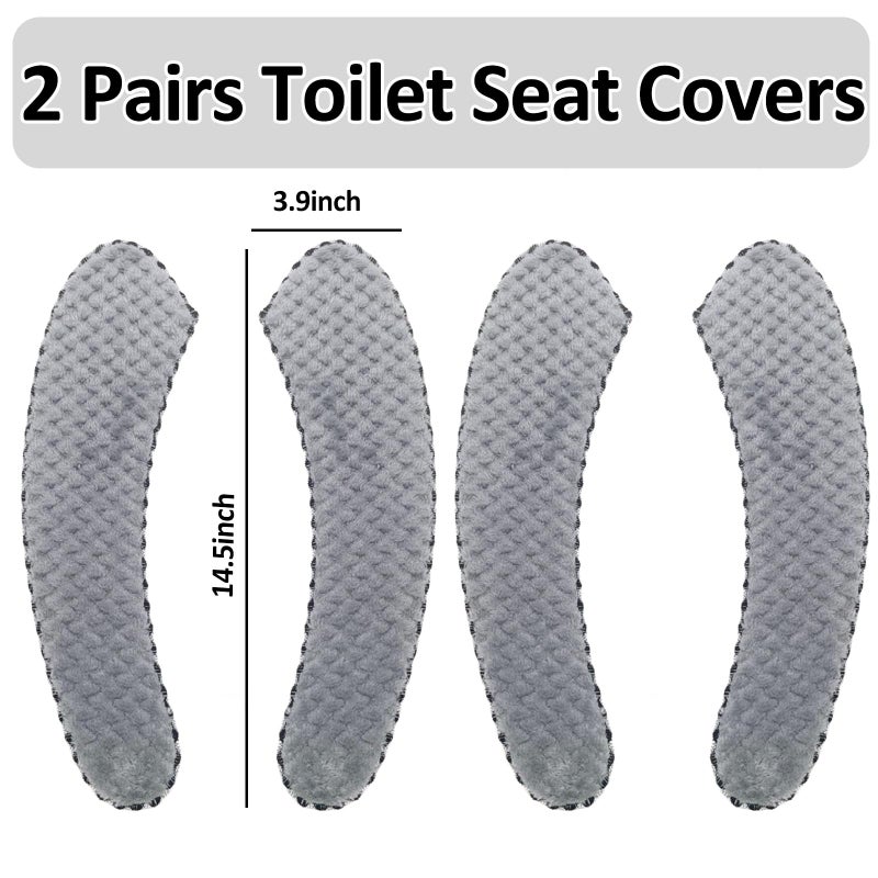 timecity 2Pairs Warm Toilet Seat Cover Mat Plush Thick Toilet Seat Padded Non Slip Soft Toilet Seat Cushion Washable Bathroom Warmer Static Cling Toilet Seat Cover Non Adhesive for Toilet,Grey - Image 2