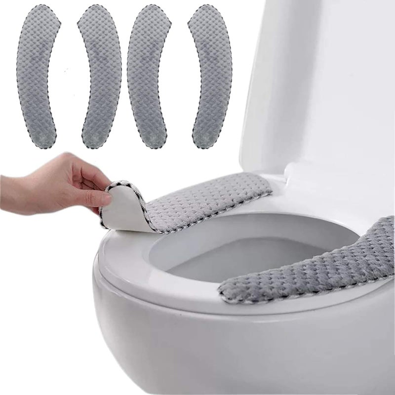 timecity 2Pairs Warm Toilet Seat Cover Mat Plush Thick Toilet Seat Padded Non Slip Soft Toilet Seat Cushion Washable Bathroom Warmer Static Cling Toilet Seat Cover Non Adhesive for Toilet,Grey - Image 1