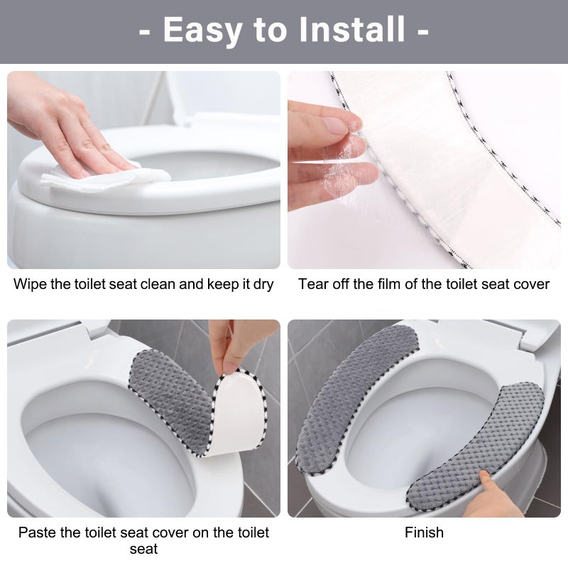 timecity 2Pairs Warm Toilet Seat Cover Mat Plush Thick Toilet Seat Padded Non Slip Soft Toilet Seat Cushion Washable Bathroom Warmer Static Cling Toilet Seat Cover Non Adhesive for Toilet,Grey - Image 5