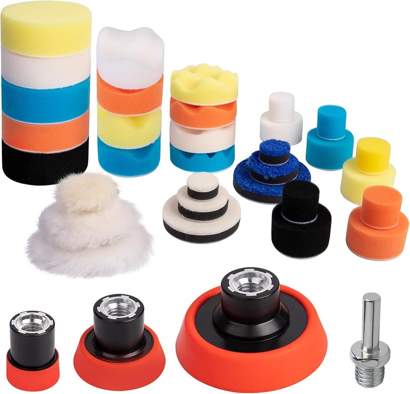 Auspicious 36 Pieces Car Polishing Pad Kit - Polishing Sponge Pads with M14 Drill Adapters,Sponge Wool Polishing Waxing Buffing Pads Kit for Auto Car Polishers,for Car Sanding, Polishing, Waxing, Sealing Glaze - Image 1