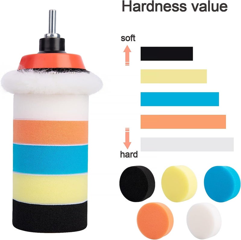 Auspicious 36 Pieces Car Polishing Pad Kit - Polishing Sponge Pads with M14 Drill Adapters,Sponge Wool Polishing Waxing Buffing Pads Kit for Auto Car Polishers,for Car Sanding, Polishing, Waxing, Sealing Glaze - Image 4