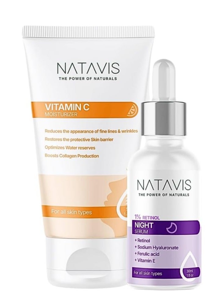 Retinol serum +  Vitamin C Moisturizer | Night Essentials Skincare routine kit
