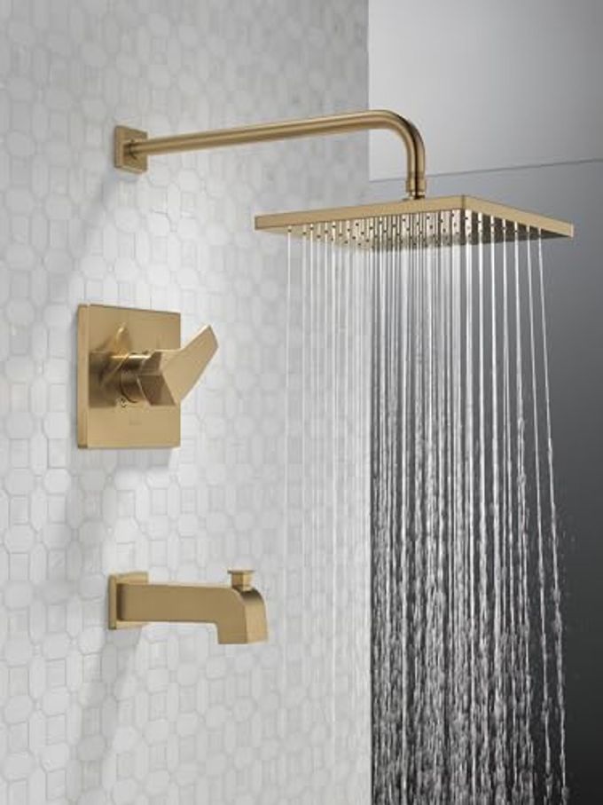 Delta Faucet Modern Raincan Square Single-Function Tub And Shower Trim Kit Gold, Tub Faucet Set, Rainfall Shower Head Gold, Delta Shower Kit, Champagne Bronze T14468-Cz-Pp (Valve Not Included) - Image 2