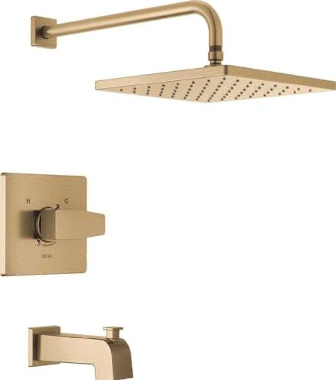 Delta Faucet Modern Raincan Square Single-Function Tub And Shower Trim Kit Gold, Tub Faucet Set, Rainfall Shower Head Gold, Delta Shower Kit, Champagne Bronze T14468-Cz-Pp (Valve Not Included) - Image 4