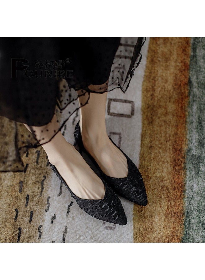 Pounise Women's Flats, Korean Style Versatile Elegant Low-cut Large Size Boat Shoes, Flat Soft Small Size Women's Shoes, Pqm-07, Black, 33/215 - Image 1