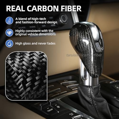 taruisixt Fit for Porsche Macan Panamera Cayman 911 718 Boxster 2009-2020 Real Carbon Fiber Interior Gear Shift Head Cover Knob Trim Car Interior Accessories (Carbon Fiber Black) - Image 4