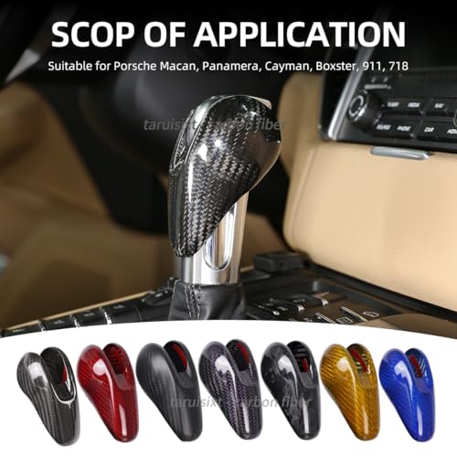 taruisixt Fit for Porsche Macan Panamera Cayman 911 718 Boxster 2009-2020 Real Carbon Fiber Interior Gear Shift Head Cover Knob Trim Car Interior Accessories (Carbon Fiber Black) - Image 2