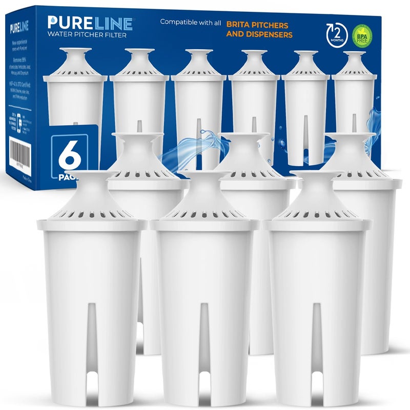 Pureline Replacement for Brita® Filter, Pitchers and Dispensers, Classic 35557, OB03, Mavea® 107007, Replacement for Brita® Pitchers Grand, Lake, Capri, Wave and More (6 Pack) - Image 1