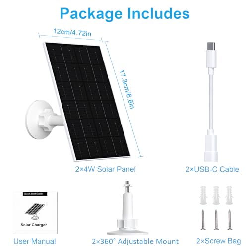 VUEBEE 4W Solar Panel for WYZE Camera USBC Micro USB Adapter 98ft Cable IP66 Waterproof 360 Mount Compatible with WYZE Battery Cam Pro Outdoor Cam V1V2 2 Pack - Image 3