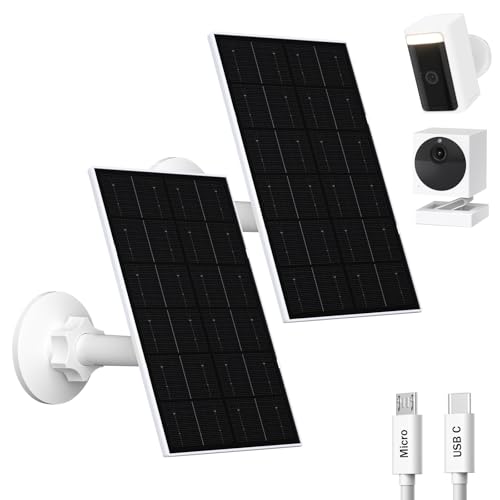 VUEBEE 4W Solar Panel for WYZE Camera USBC Micro USB Adapter 98ft Cable IP66 Waterproof 360 Mount Compatible with WYZE Battery Cam Pro Outdoor Cam V1V2 2 Pack - Image 1
