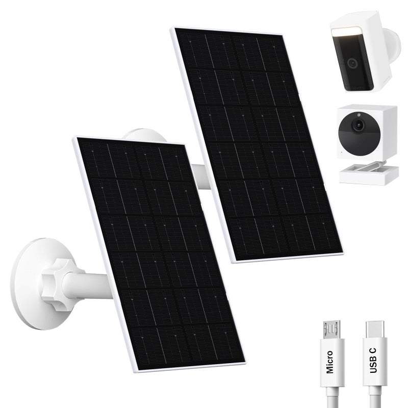 VUEBEE 4W Solar Panel for WYZE Camera USBC Micro USB Adapter 98ft Cable IP66 Waterproof 360 Mount Compatible with WYZE Battery Cam Pro Outdoor Cam V1V2 2 Pack - Image 2