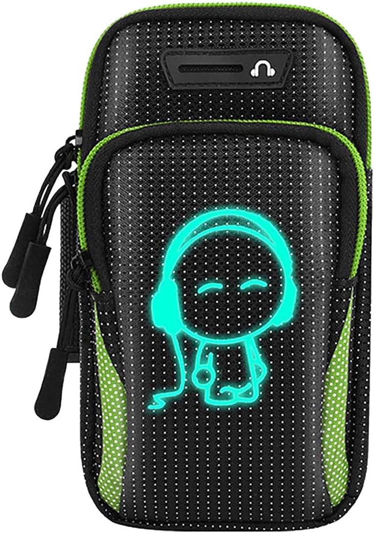 klarako Running Wrist Band Bag Outdoor Sports Phone Arm Package Hiking Cell Strap Pocket Cell Phone Holder For Running Arm Band Glow In The Dark Sports Arm Bag Soccer Bags with Ball Holder (Green, One Size) - Image 1