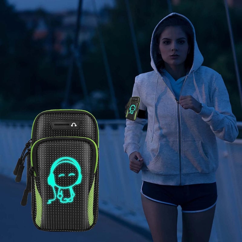 klarako Running Wrist Band Bag Outdoor Sports Phone Arm Package Hiking Cell Strap Pocket Cell Phone Holder For Running Arm Band Glow In The Dark Sports Arm Bag Soccer Bags with Ball Holder (Green, One Size) - Image 4