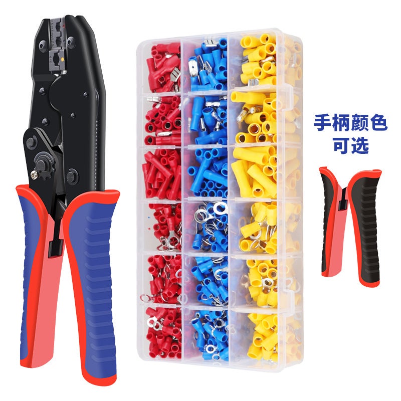 Cross-border hot sale crimping pliers HS-30J + 700PCS cold pressing terminal suit/pre-insulated terminal needle tube terminal pliers HS-30J+700PCS - Image 1