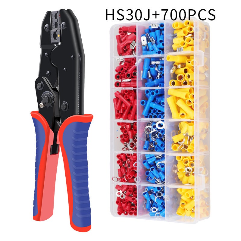 Cross-border hot sale crimping pliers HS-30J + 700PCS cold pressing terminal suit/pre-insulated terminal needle tube terminal pliers HS-30J+700PCS - Image 3