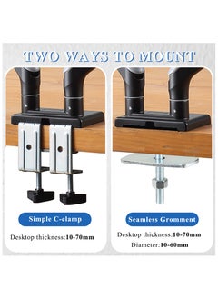ETHU ETHU Dual Monitor Arm for 17-35" Screens heavy duty UP to 16KGs/35lbs(each arm) Dual Monitor Stand Fully Adjustable C-Clamp & Grommet 2-Way Assembling VESA Mount 75mm 100mm Silver-Black  - Image 3