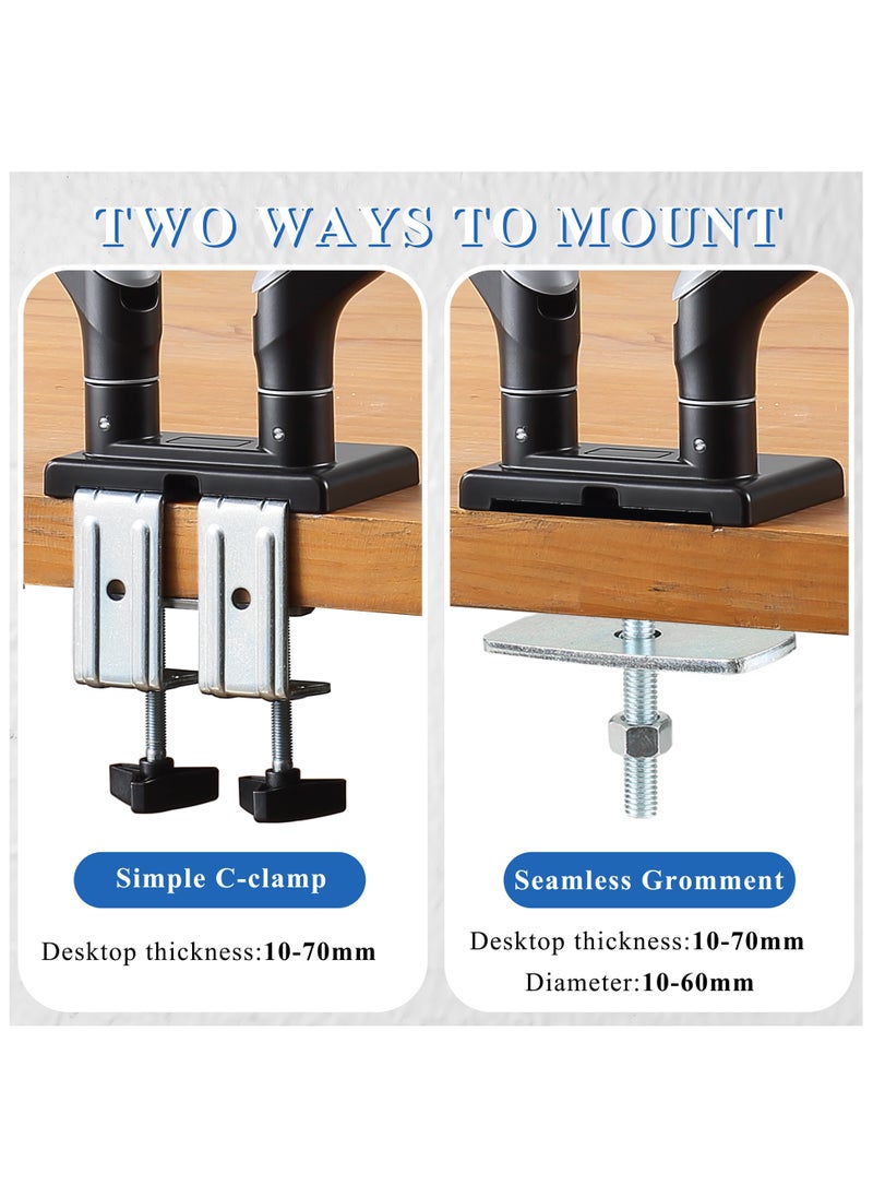 ETHU - ETHU Dual Monitor Arm for 17-35" Screens heavy duty UP to 16KGs/35lbs(each arm) Dual Monitor Stand Fully Adjustable C-Clamp & Grommet 2-Way Assembling VESA Mount 75mm 100mm Silver-Black - Image 1